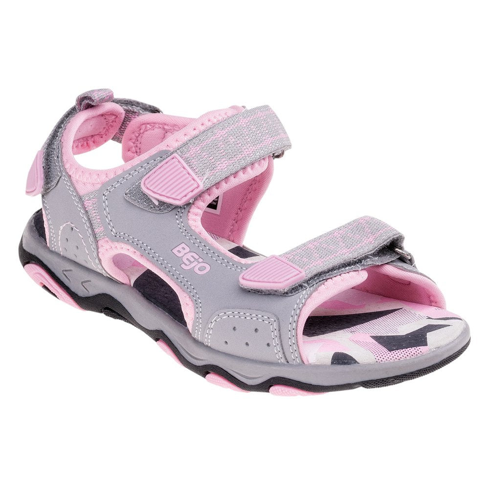 Powder Pink-Light Grey - Front - Bejo Girls Alisi Leather Sandals