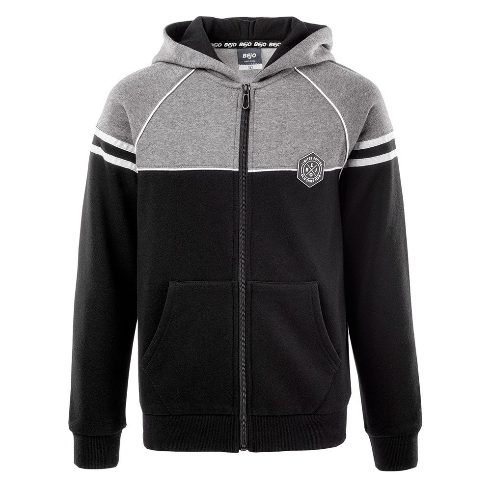 Black-Grey Melange - Front - Bejo Boys Tamis II Logo Full Zip Hoodie
