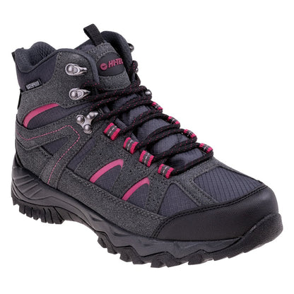 Dark Grey-Sangria - Front - Hi-Tec Womens-Ladies Ostan Waterproof Shoes