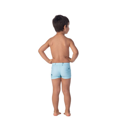 Blue-White - Back - Aquawave Boys Tarym Palm Print Swimming Trunks
