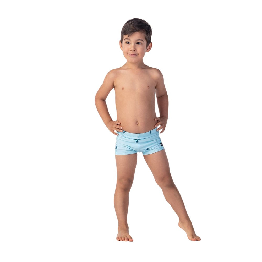 Blue-White - Side - Aquawave Boys Tarym Palm Print Swimming Trunks