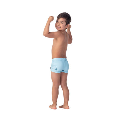 Blue-White - Lifestyle - Aquawave Boys Tarym Palm Print Swimming Trunks