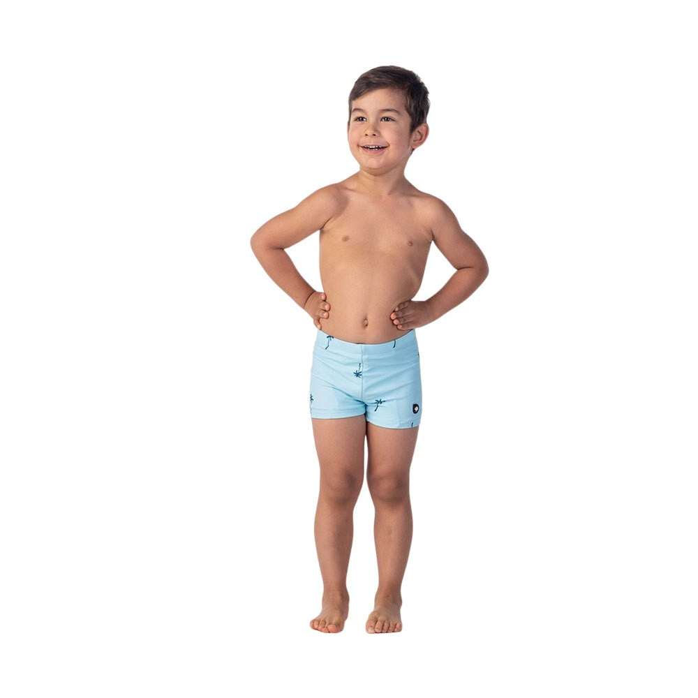Blue-White - Front - Aquawave Boys Tarym Palm Print Swimming Trunks