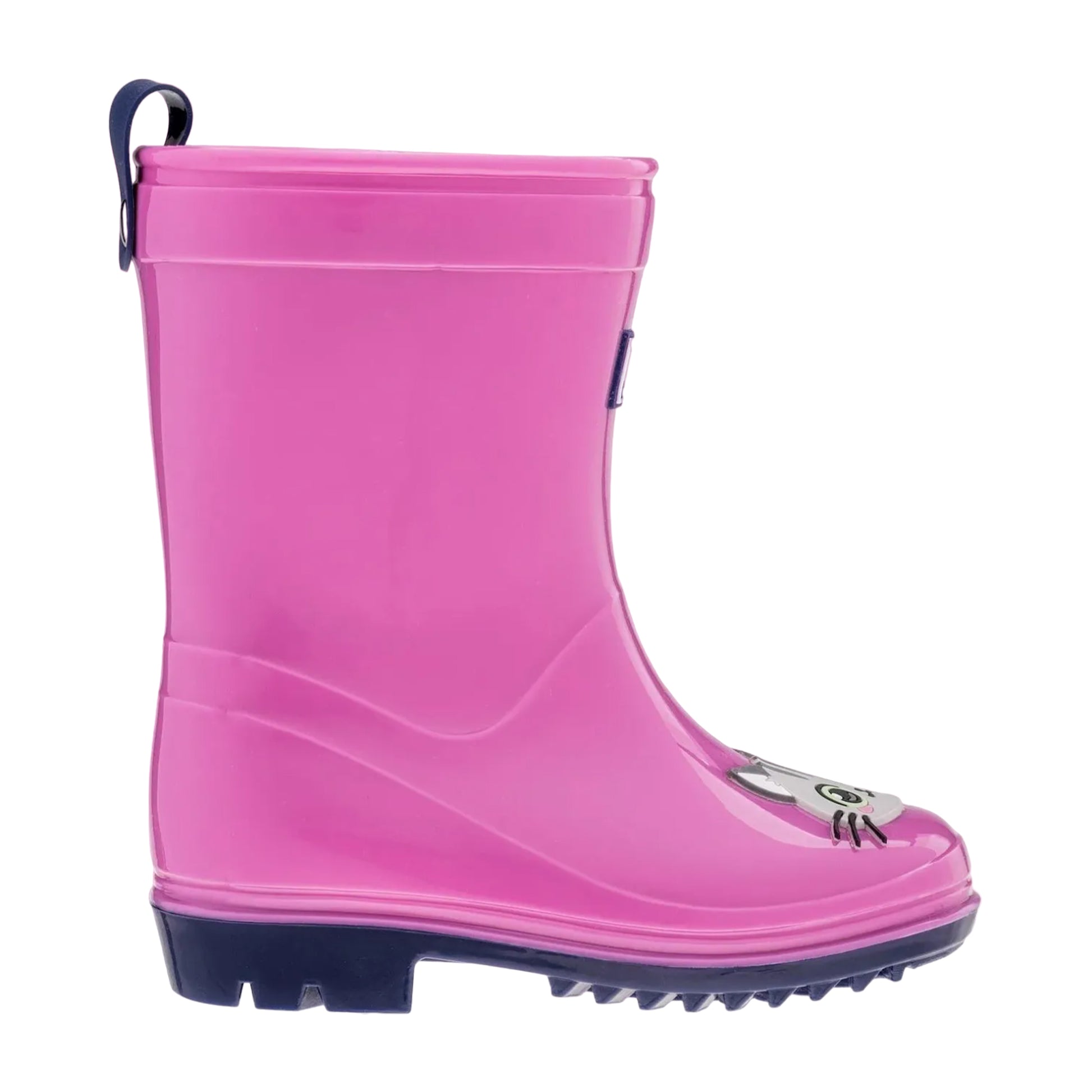 Super Pink-Medieval Blue - Side - Bejo Childrens-Kids Cosy Cat Wellington Boots