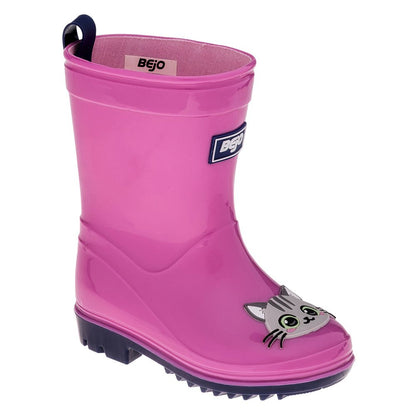 Super Pink-Medieval Blue - Front - Bejo Childrens-Kids Cosy Cat Wellington Boots