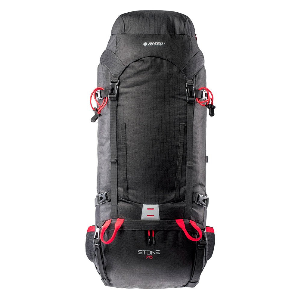 Black-High Risk Red - Front - Hi-Tec Unisex Adult Stone Logo 75L Backpack