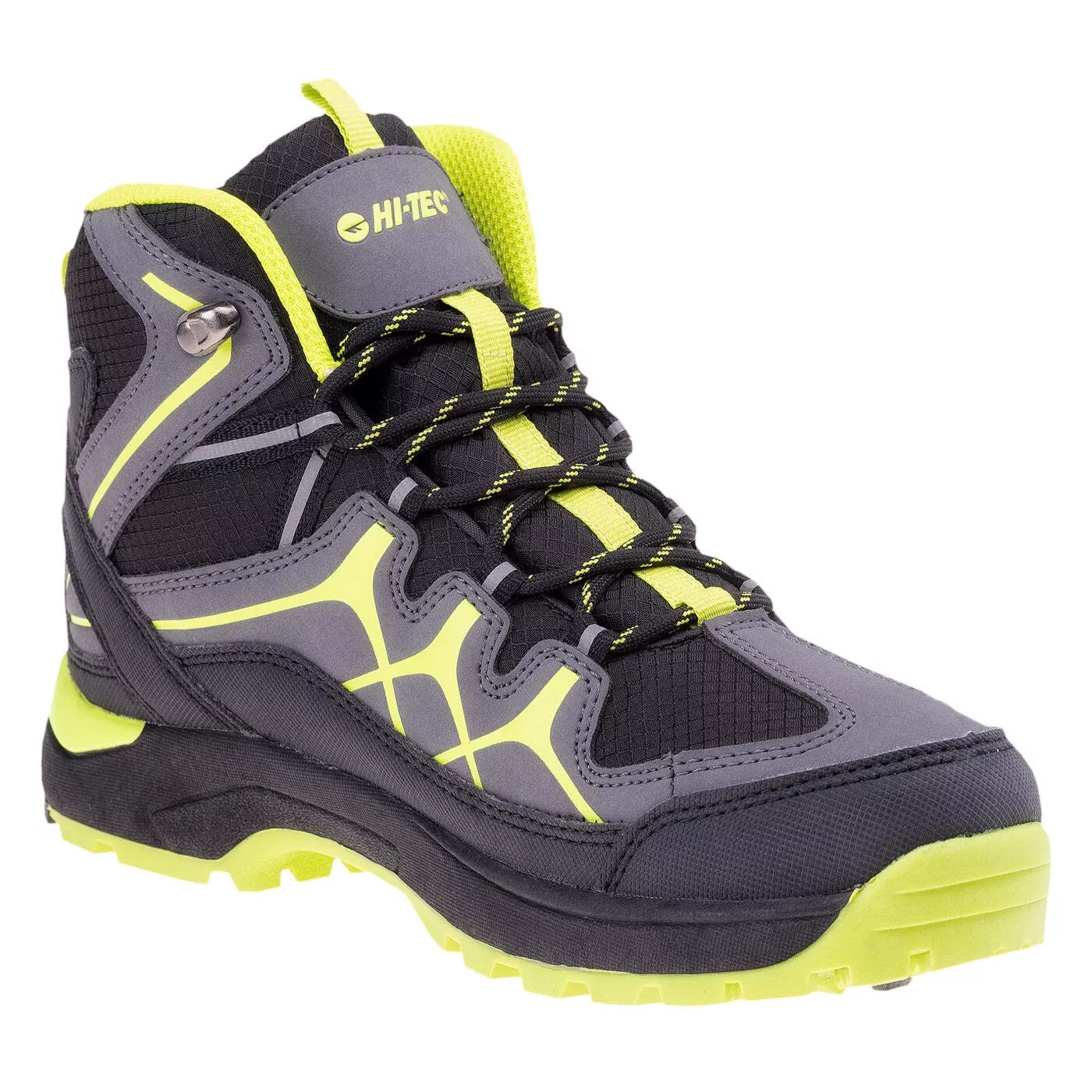 Black-Dark Grey-Lime - Front - Hi-Tec Childrens-Kids Miko Waterproof Mid Cut Walking Shoes