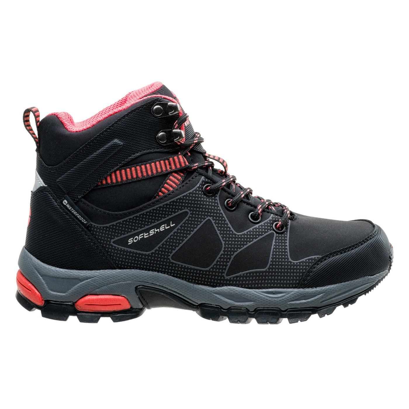 Black-Hot Coral - Side - Hi-Tec Womens-Ladies Fumiko Walking Boots