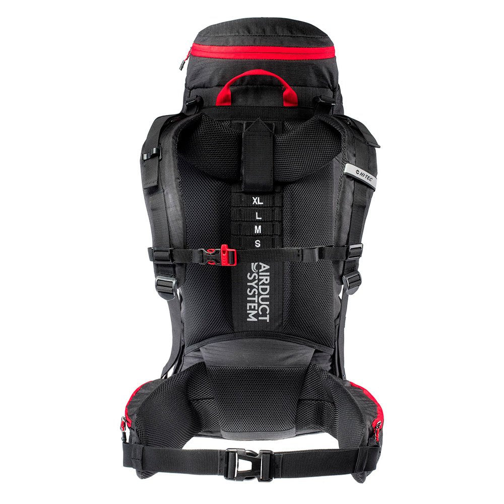 Black-High Risk Red - Back - Hi-Tec Rock 65L Hiking Backpack