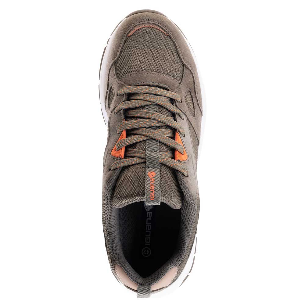 Khaki-Dark Khaki-Orange - Pack Shot - Iguana Mens Onavy Leather Trainers