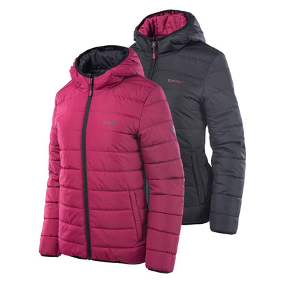 Beet Red-Black - Side - Hi-Tec Womens-Ladies Haimo Padded Jacket