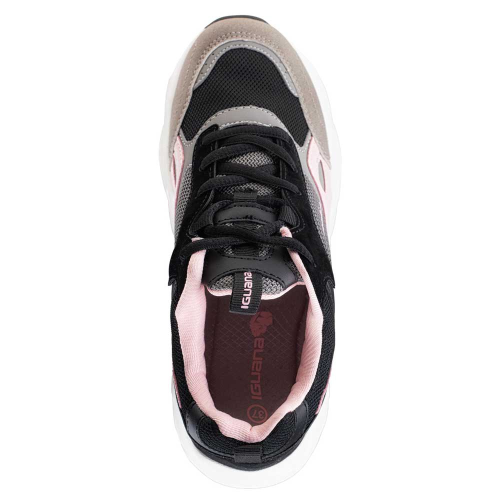 Black-Dark Grey-Pink - Back - Iguana Womens-Ladies Obenari Trainers