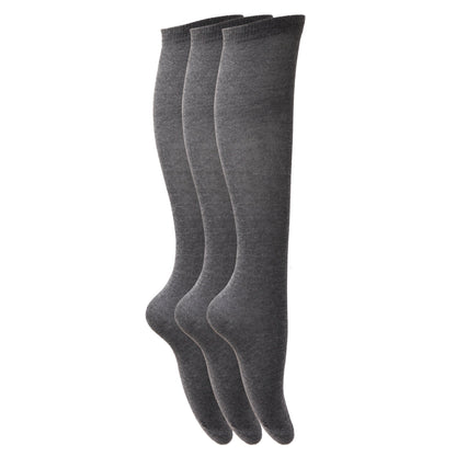 Navy - Front - Childrens Girls Plain Knee High School Socks (Pack Of 3)
