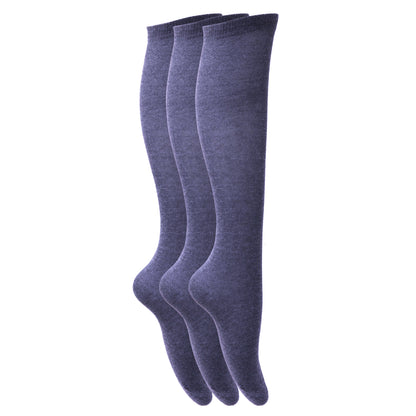 Black - Front - Childrens Girls Plain Knee High School Socks (Pack Of 3)