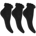 Black - Front - Childrens Girls Ruffled Trim School Socks (Pack Of 3)