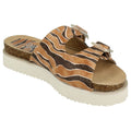 Tan-Brown - Pack Shot - Down To Earth Womens-Ladies Animal Print 2 Buckle Mule Sandals