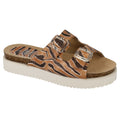 Tan-Brown - Front - Down To Earth Womens-Ladies Animal Print 2 Buckle Mule Sandals