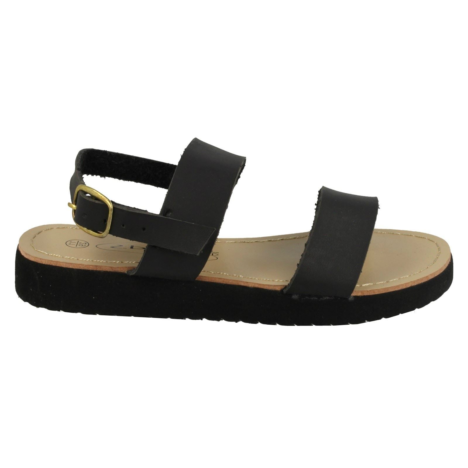 Black - Back - Spot On Childrens Girls Two Bar Sling Sandals