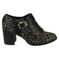 Grey Leopard Print - Side - Spot On Womens-Ladies Heel Fringed Ankle Boots