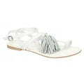 White - Front - Leather Collection Womens-Ladies Flat Toe Loop Sandals With Decorative Tassels