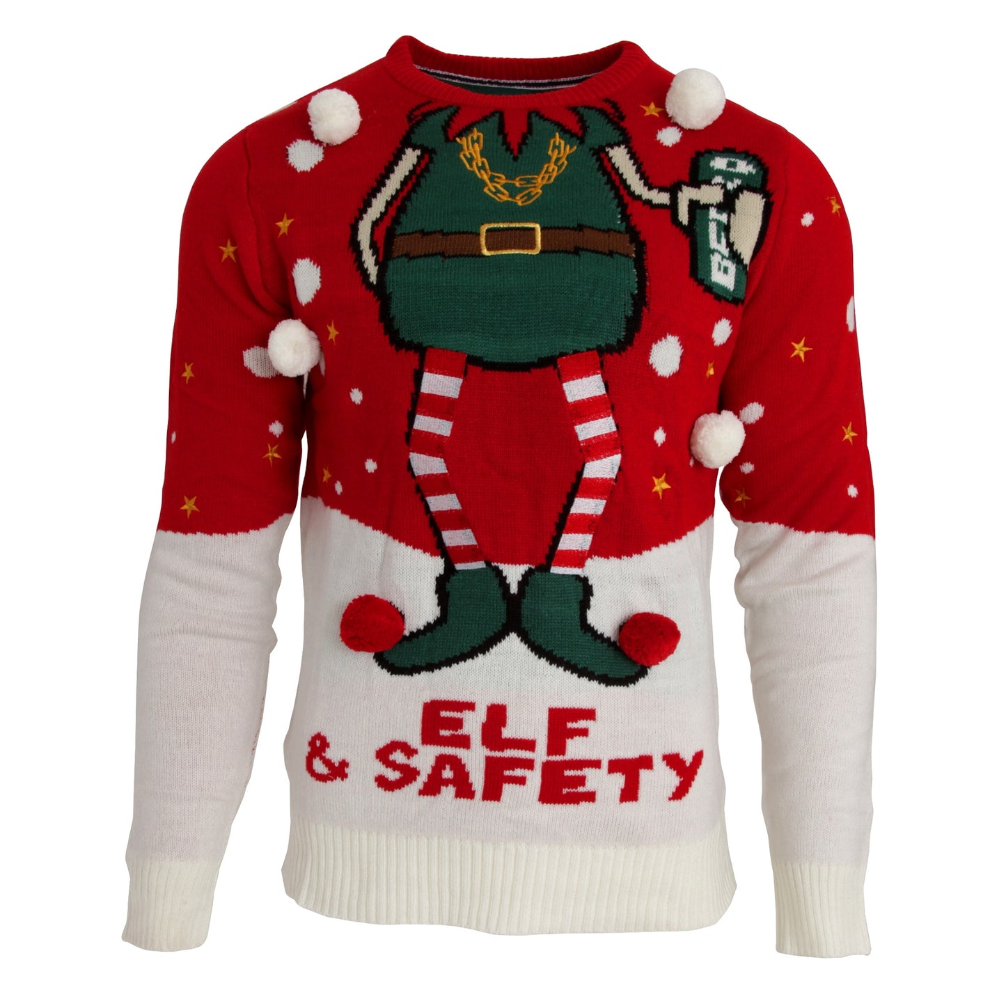 Red-White - Front - Brave Soul Mens Elf & Safety Christmas Jumper