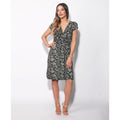 Cream-Black - Back - Krisp Womens-Ladies Leaf Print Knot Front Dress
