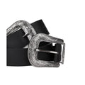 Black - Back - Krisp Womens-Ladies Double Buckle Western Leather Belt