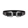 Black - Front - Krisp Womens-Ladies Double Buckle Western Leather Belt