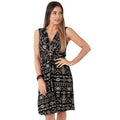Mocha Brown-Black - Front - Krisp Womens-Ladies Aztec Print Knot Front Dress