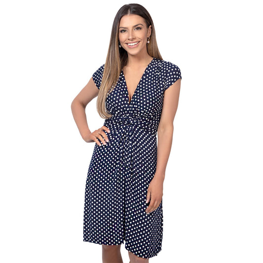 Navy - Front - Krisp Womens-Ladies Cap Sleeve Knot Front Dress
