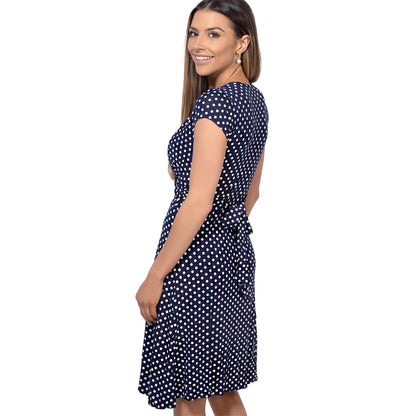 Navy - Side - Krisp Womens-Ladies Cap Sleeve Knot Front Dress