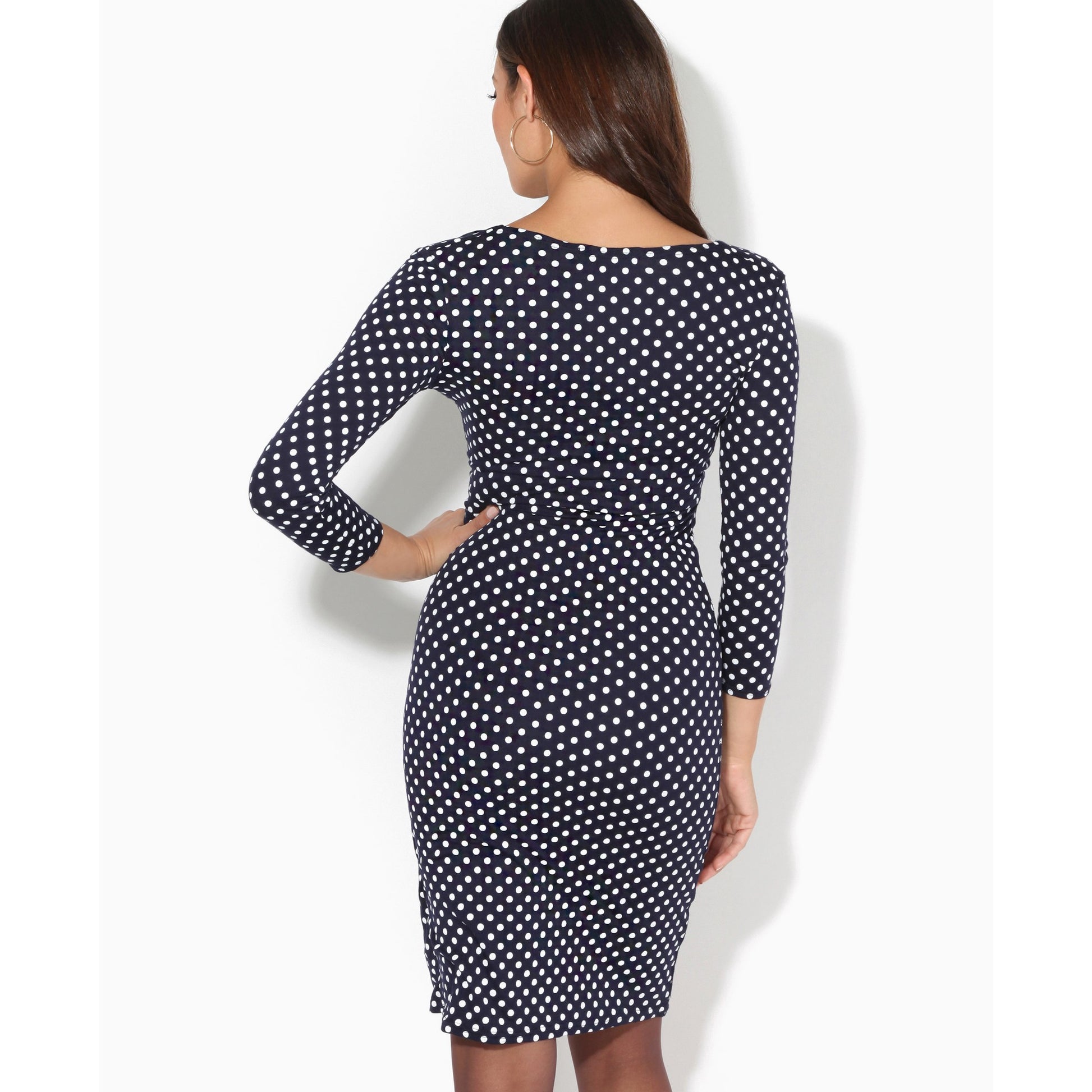 Navy - Side - Krisp Womens-Ladies Polka Dot Crossover Dress