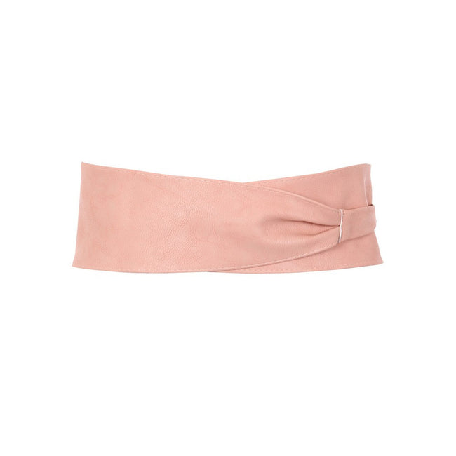 Pink - Back - Krisp Womens-Ladies Faux Leather Cinch Belt