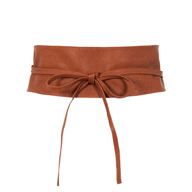 Tan - Front - Krisp Womens-Ladies Faux Leather Cinch Belt
