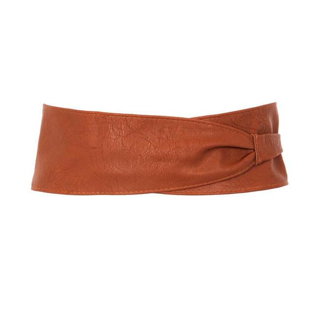 Tan - Back - Krisp Womens-Ladies Faux Leather Cinch Belt
