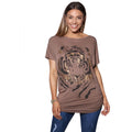 Mocha - Front - Krisp Womens-Ladies Oversized Tiger T-Shirt