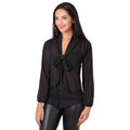 Black - Front - Krisp Womens-Ladies Long Pussy Bow Chiffon Blouse