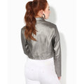 Gunmetal Grey - Side - Krisp Womens-Ladies Cropped PU Biker Jacket