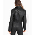 Black - Side - Krisp Womens-Ladies Cropped PU Biker Jacket