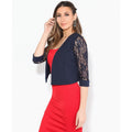 Navy - Lifestyle - Krisp Womens-Ladies Lace Tailored 3-4 Sleeve Shrug