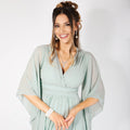 Sage Green - Side - Krisp Womens-Ladies Chiffon Wrap Angel Sleeve Maxi Dress