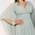Sage Green - Lifestyle - Krisp Womens-Ladies Chiffon Wrap Angel Sleeve Maxi Dress