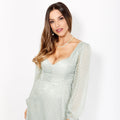 Light Green - Side - Krisp Womens-Ladies Dotted Dobby Sweetheart Blouson Sleeve Maxi Dress