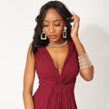 Wine - Side - Krisp Womens-Ladies Wrap Maxi Dress