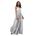 Silver - Front - Krisp Womens-Ladies Pleated Satin V Neck Maxi Dress