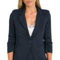 Navy - Front - Krisp Womens-Ladies Mix and Match Ruched 3-4 Sleeve Blazer