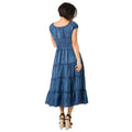 Blue - Back - Krisp Womens-Ladies Plain Denim Capped Sleeved Maxi Dress