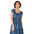 Blue - Side - Krisp Womens-Ladies Plain Denim Capped Sleeved Maxi Dress