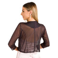 Pink-Black - Back - Krisp Womens-Ladies Glitter Mesh Long-Sleeved Shrug