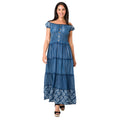 Blue - Side - Krisp Womens-Ladies Floral Denim Maxi Dress